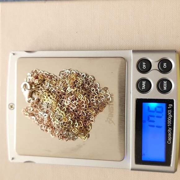 Sterling Silver 9 Multi-Strand Gold Plated  White/Rose/Yellow Necklace 16" - Picture 7 of 10